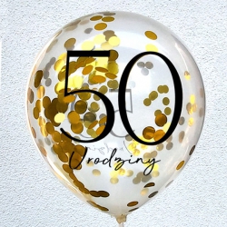 Balony na 50 urodziny, ze złotym konfetti, 5 szt.