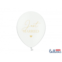 Balony 30cm, Just Married, P. Pure White (1 op. / 6 szt.)