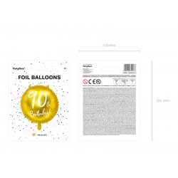 Balon foliowy 90th Birthday, złoty, 45cm