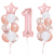 Zestaw balonów na Roczek 1 urodziny różowe złoto konfetti