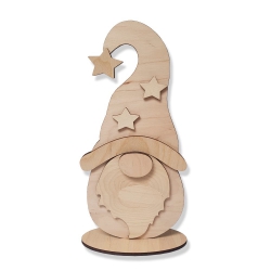 Skrzat gnom krasnal, dekoracja świąteczna z drewna 17 cm