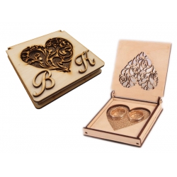 Drewniane pudełko na obrączki ślubne z sercem personalizacja, inicjały, juta.