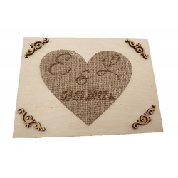 Drewniane pudełko na obrączki ślubne personalizacja, grawer, mech, juta.