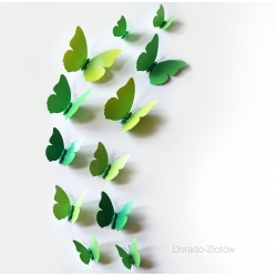 Motylki dekoracyjne 3D, 12 szt., kolor zielony