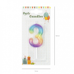 Świeczka urodzinowa na tort Cyfra 30, tęczowa z brokatem, 10 cm