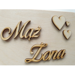 Drewniane pudełko na obrączki ślubne personalizacja, Mąż - Żona, mech.