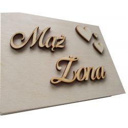 Drewniane pudełko na obrączki ślubne personalizacja, Mąż - Żona, mech.