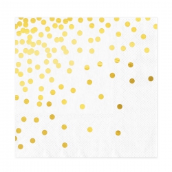 Serwetki białe w złote kropki, 33x33 cm (1 op. / 10 szt.)